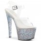 stříbrné vysoké dámské sandály s barevnými glitry Sky-308lg-csg - Velikost 40