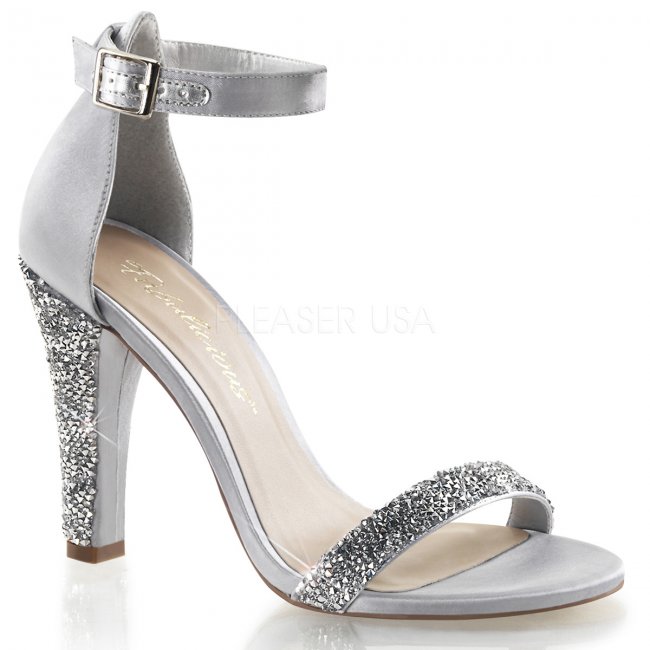 stříbrné luxusní saténové sandálky Clearly-436-ssa - Velikost 36