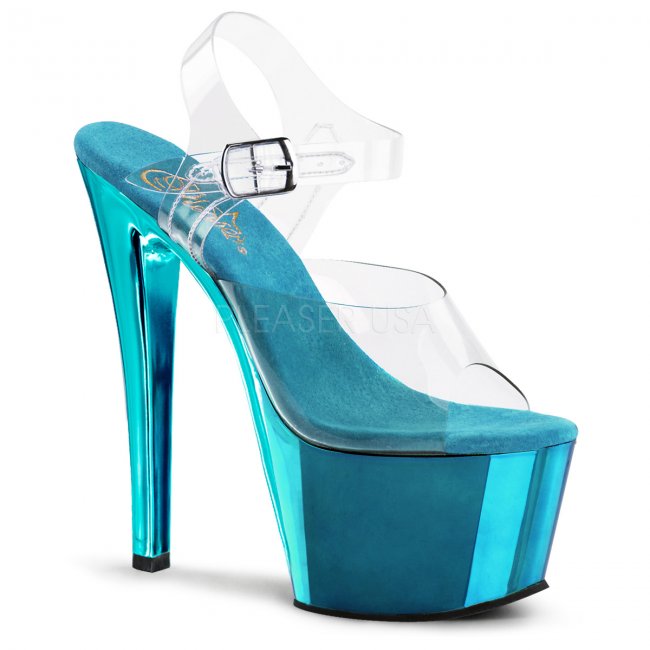 tyrkysově modré vysoké boty na podpatku Sky-308-ctech - Velikost 35