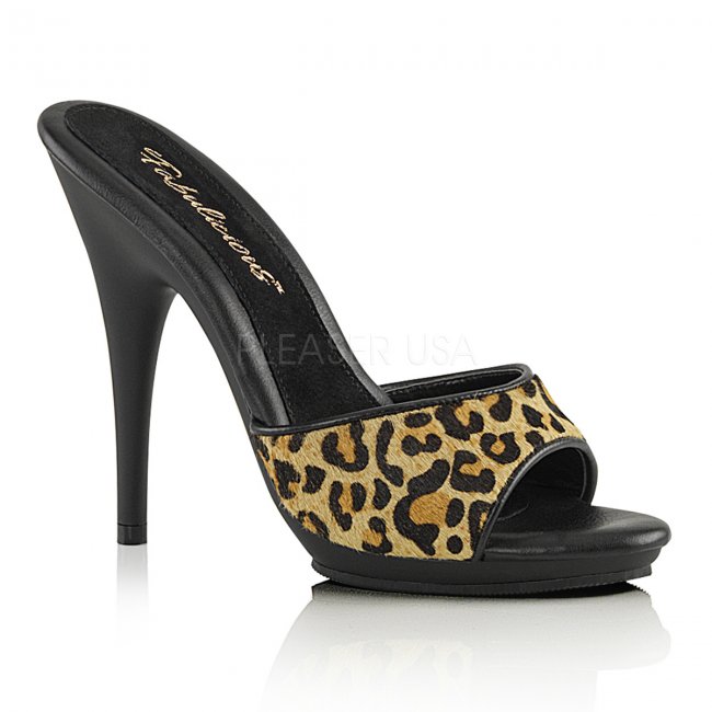 dámské pantofle s leopardím vzorem Poise-501fur-lpb - Velikost 39