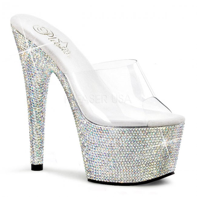 stříbrné boty na podpatku s kamínky Bejeweled-701dm-cs - Velikost 38