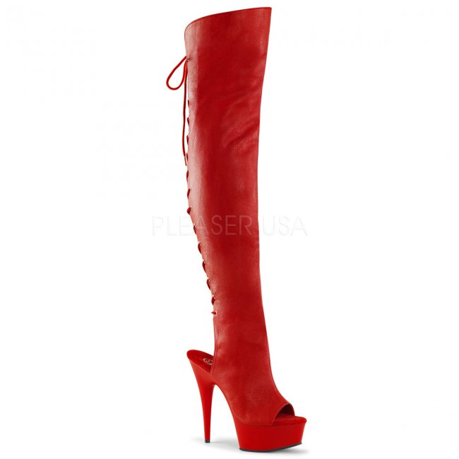 červené dámské kozačky nad kolena Delight-3019-rpu - Velikost 35