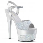 stříbrné vysoké dámské sandály s glitry Adore-709-2g-sg