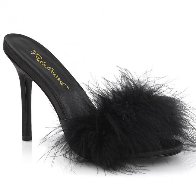 dámské černé pantoflíčky s labutěnkou Classique-01f-bpuf - Velikost 42