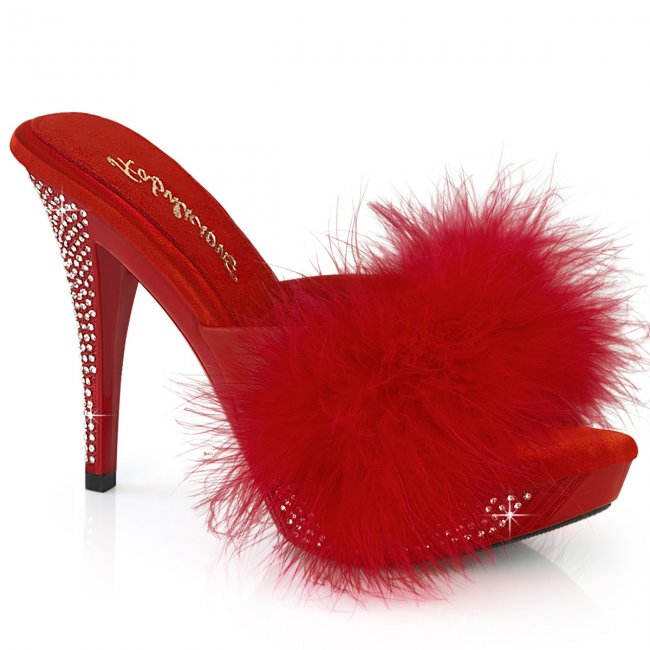 dámské červené erotické pantofle s kamínky Elegant-401f-rpu - Velikost 36
