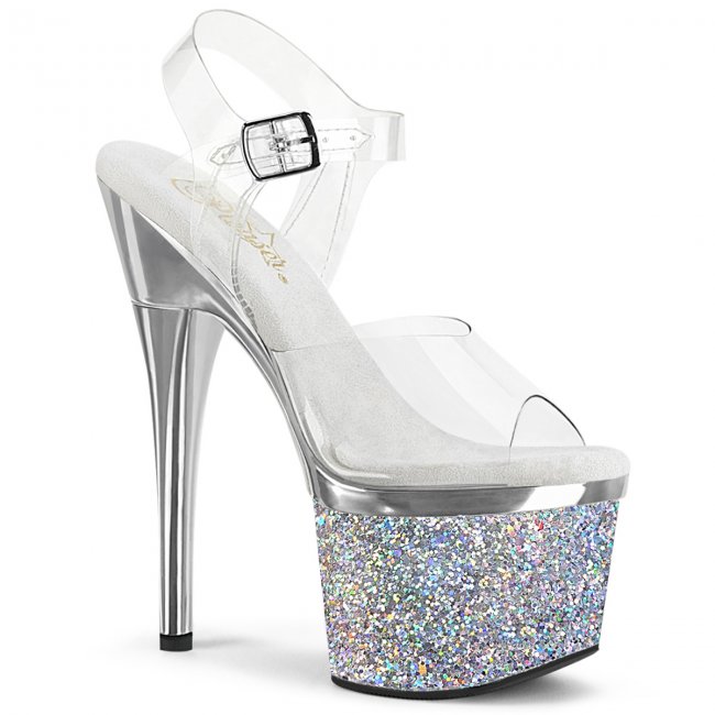 vysoké stříbrné dámské sandály s glitry Esteem-708chlg-csch - Velikost 40