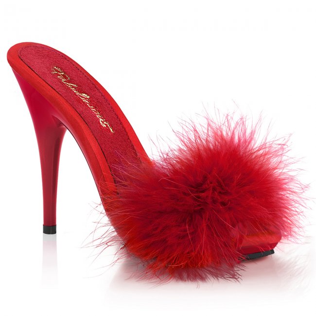 červené erotické pantofle s labutěnkou Poise-501f-rsa - Velikost 43